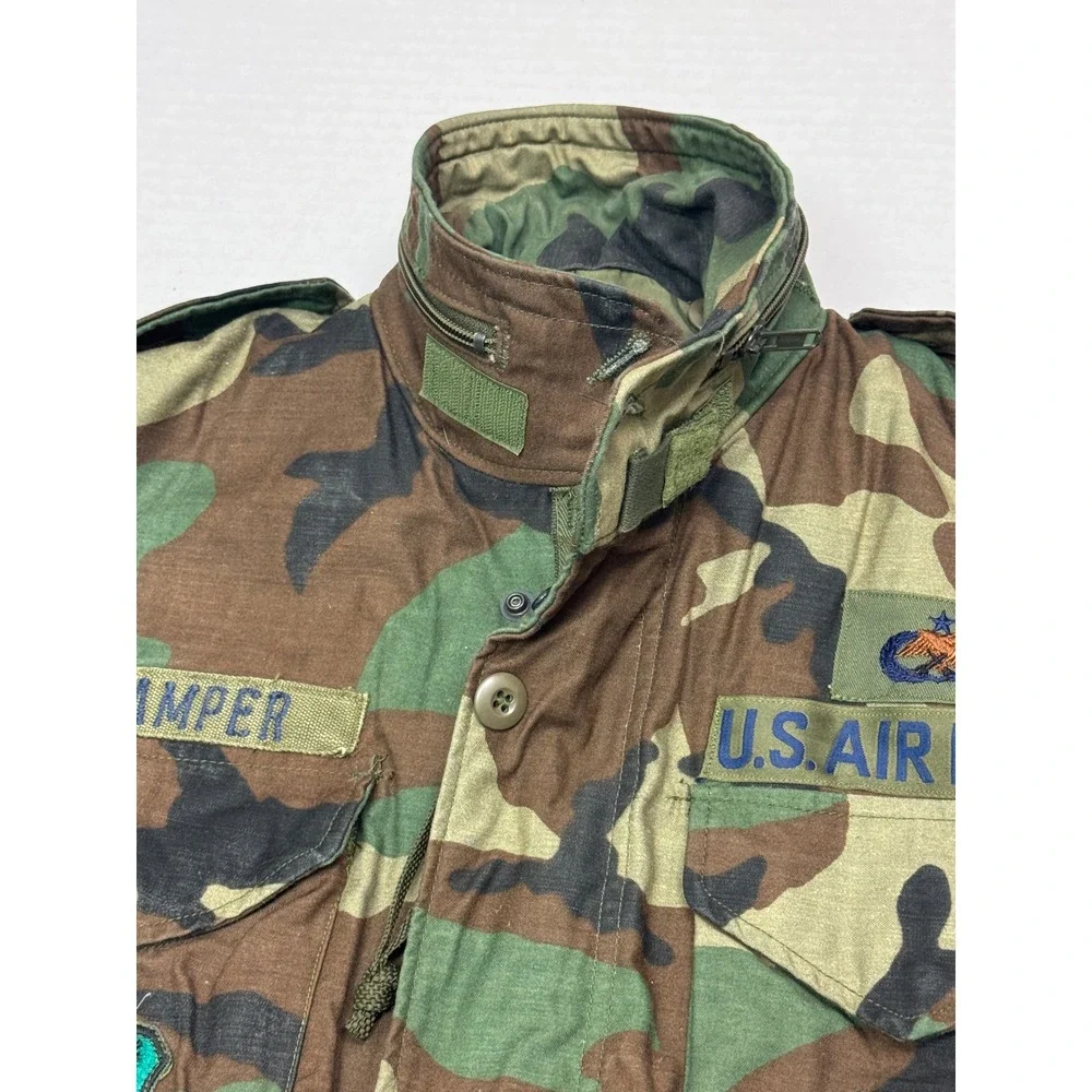 Vintage M-65 Field Coat Mens Small Regular Woodland Camo USAF Patches